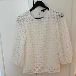 Massimo Dutti White Lace Puff-Sleeve Blouse